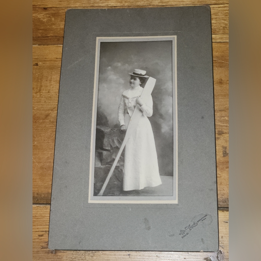 Antique Collectible Photograph Young Lady Holding Oar Paddle PEI CANADA